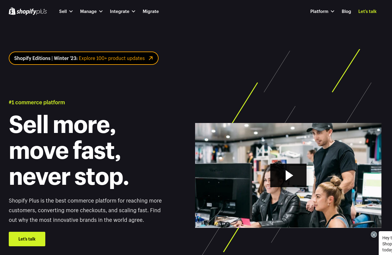 landing page of Shopify Plus